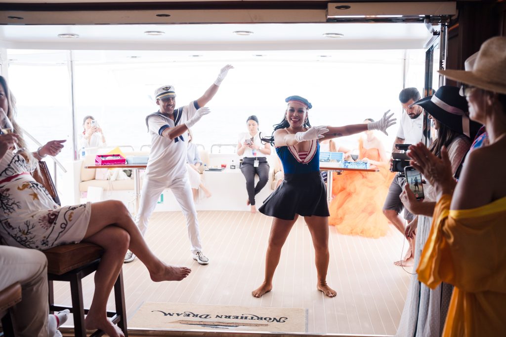 Dance performance  by two dancers on yacht