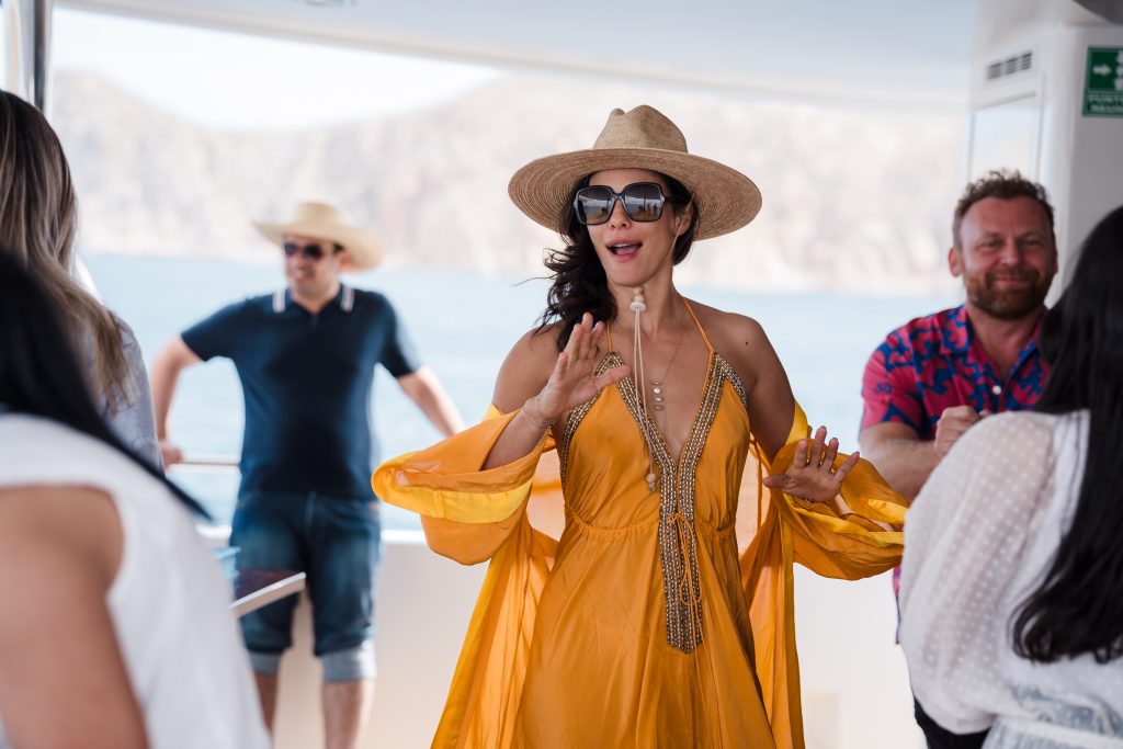 Scarlet de la Torre dancing during the Ocedan Blue World yacht experience