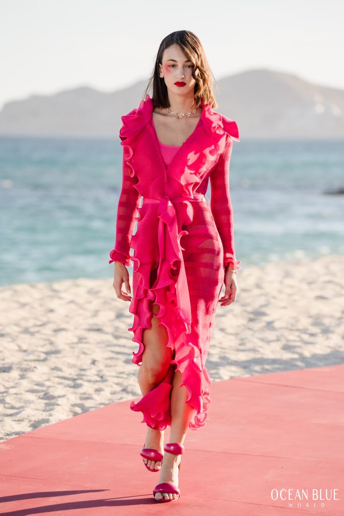 Model on runway wearing pink Waad Aloqaili Couture 