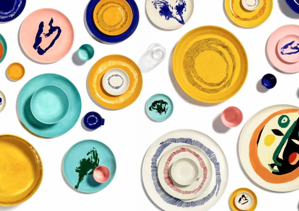 Colorful plates used to make the Ottolenghi Effect
