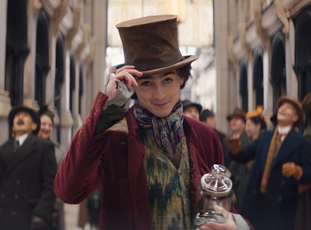 Photo of Timothee Chalamet as the character Willy Wonka in the movie Wonka.
