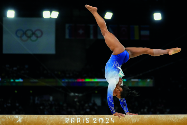 Simone Biles performing at Olympics, Paris 2024