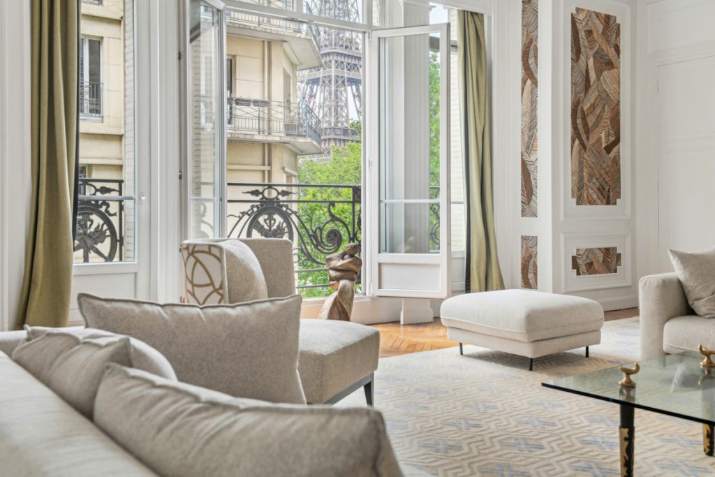 living room area of Paris apartment