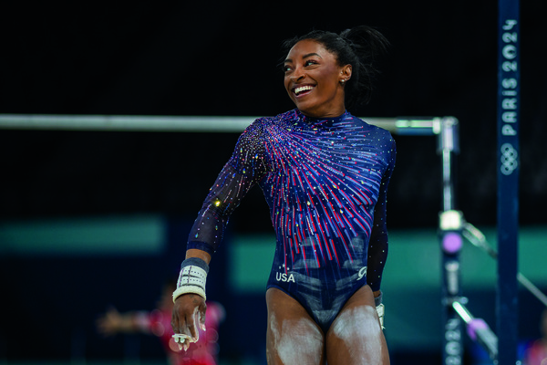 Simone Biles performing at Olympics, Paris 2024