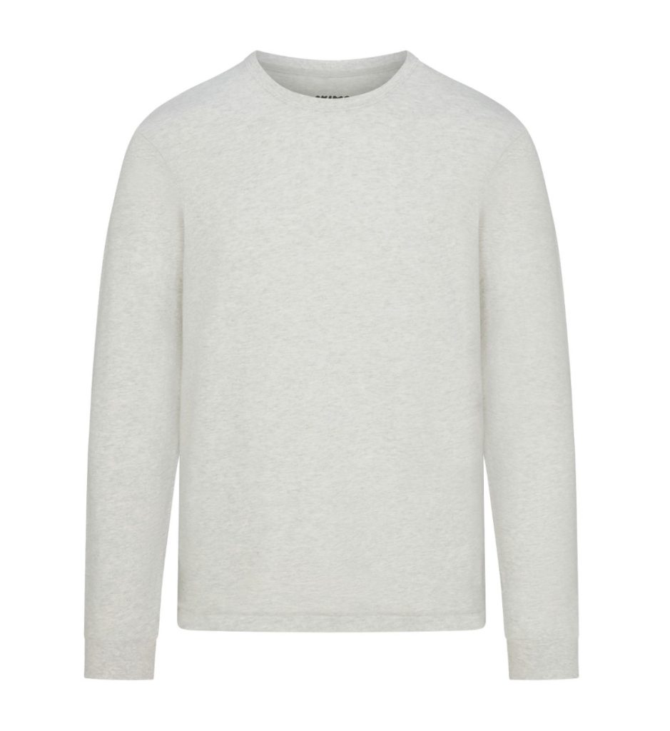 SKIMS COTTON MENS CLASSIC LONG SLEEVE T-SHIRT in Light Heather Grey