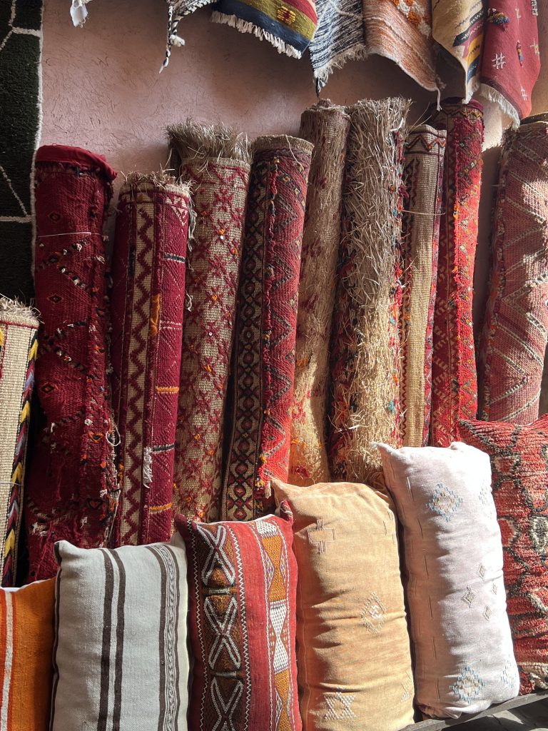 photos of fabrics on souks on morocco trip