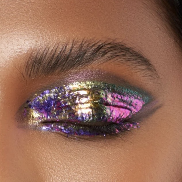 photo of eyelid wearing Danessa Myricks Beauty Infinite Chrome Flakes Multichrome Gel for Eyes & Face