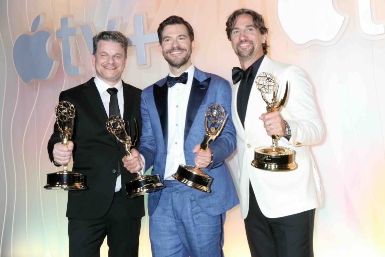 Alex Gregory, Peter Huyck & James Weaver during the Apple TV Post Emmy Party 2025