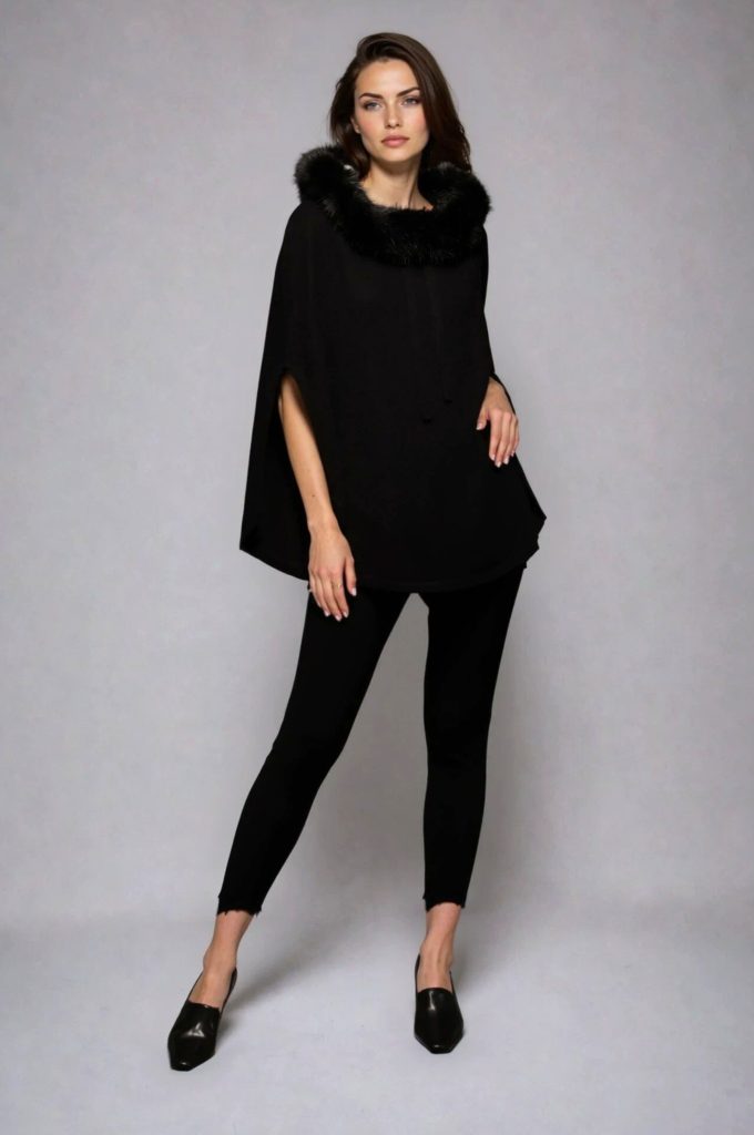 Minni rose black cashmere poncho